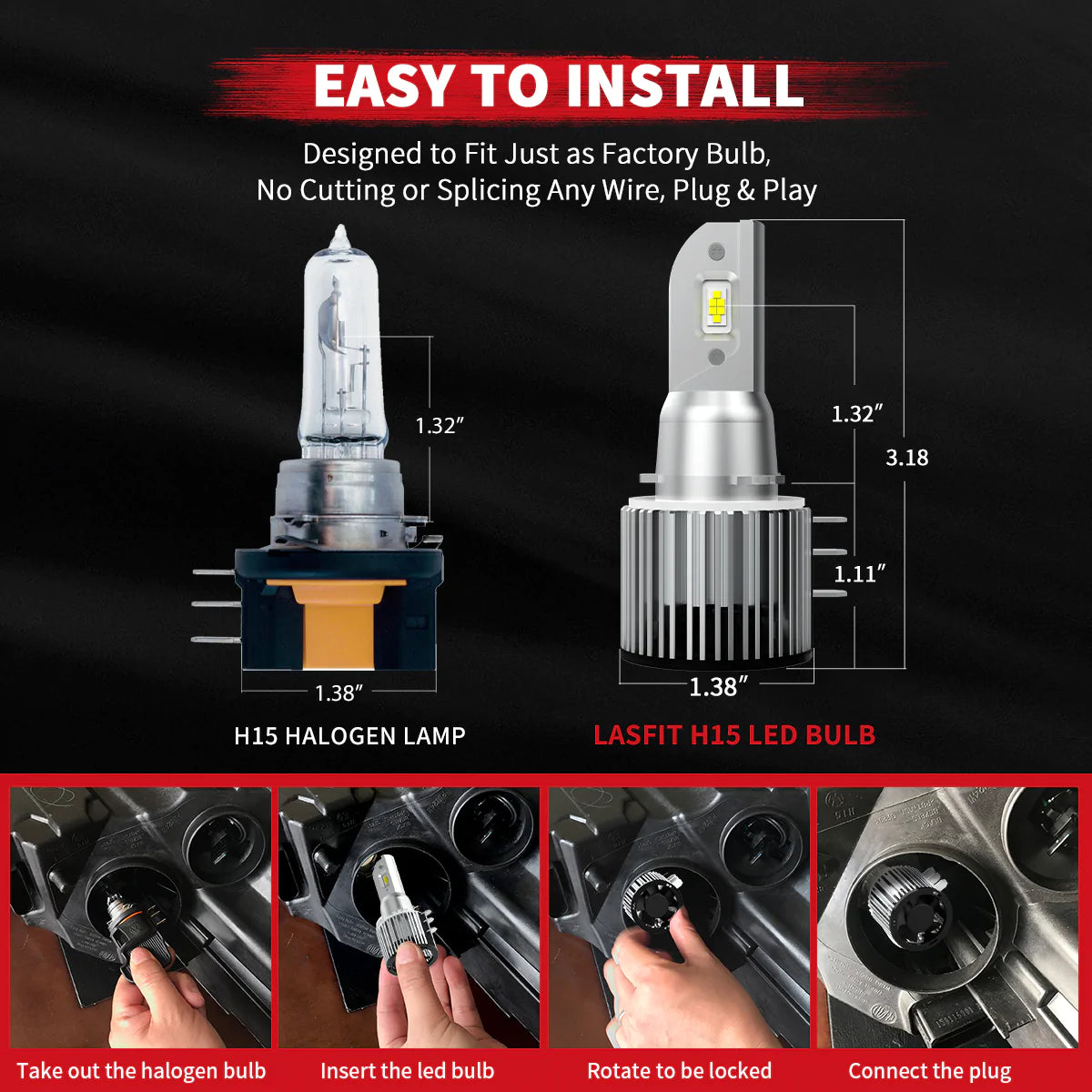 Pro Series H15 LED Bulbs DRL 60W 6000LM 6000K|2 Bulbs